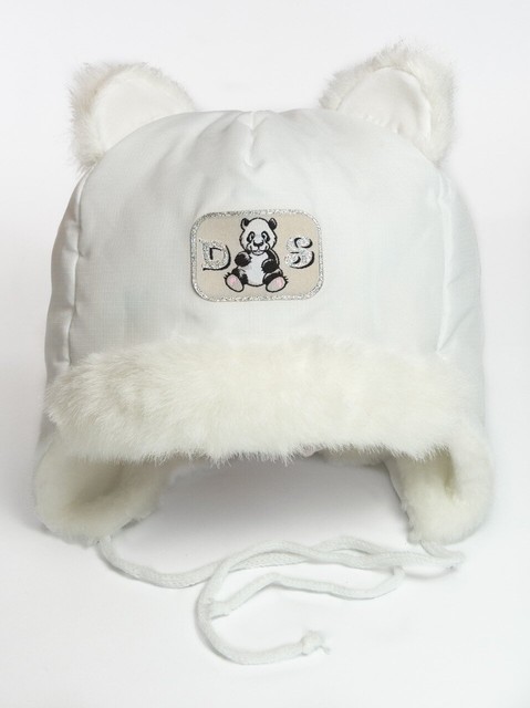 Зимова дитяча шапка "Мишко" білого кольору
