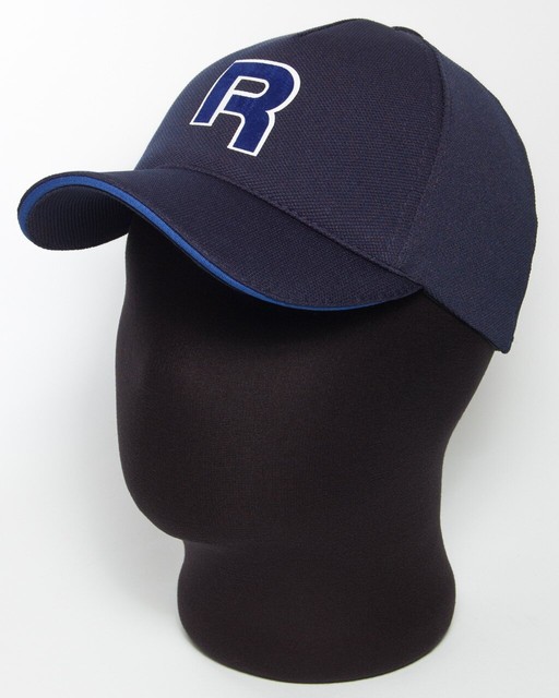 Бейсболка мужская спортивная "R" темно-синяя с кантом цвета электрик, лакоста пятиклинка