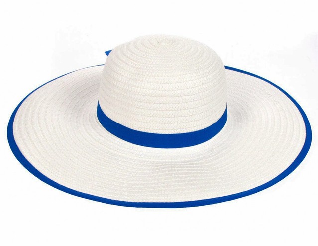 Білий капелюх SH 003-02.04 з синьою стрічкою