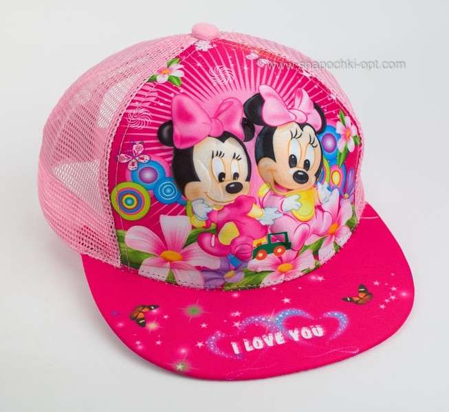 Стильна дитяча кепка snapback "Міккі Love 3D" рожева сітка.
