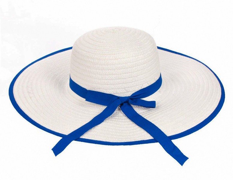 Белая шляпа SH 003-02.04 с синей лентой