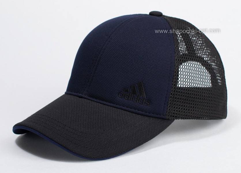 Бейсболка "Adidas" темно-синя з чорним козирком, шестиклинка лакоста + сітка
