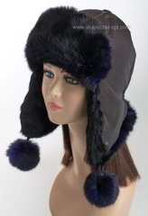 Женская шапка ушанка из меха кролика цвет синий