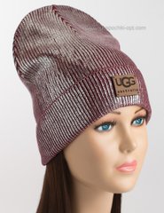 Бордовая женская шапочка с логотипом Ugg и серебряным напылением
