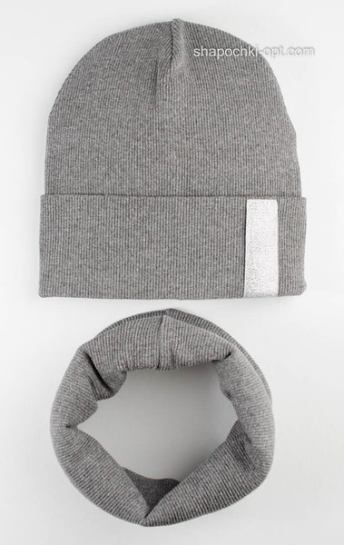 Трикотажный комплект шапка и хомутик Джина-3 темно-серый меланж 52-54