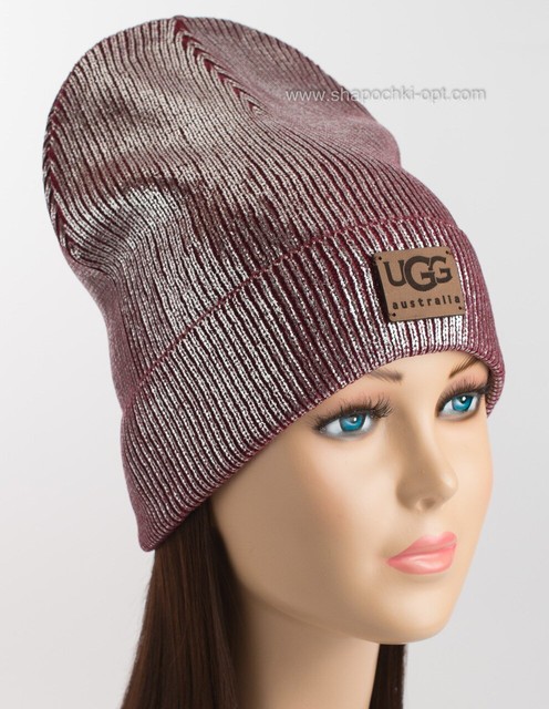 Бордовая шапочка Джази с логотипом Ugg и серебряным напылением
