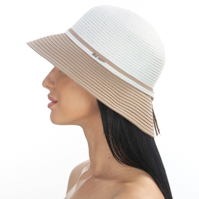 Літній капелюшок білий з коричневим полем D 174-02.31
