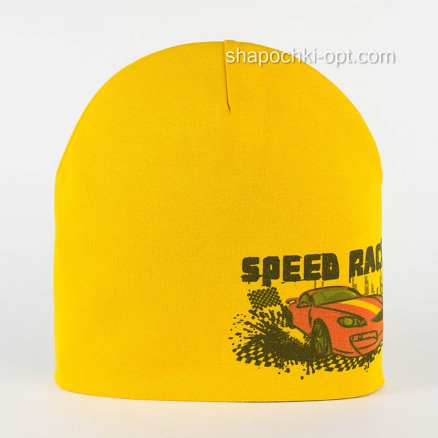 Дитяча трикотажна шапка Швидкість жовта
