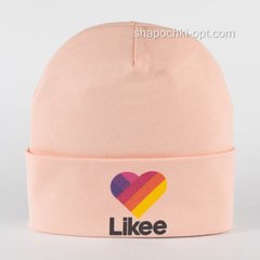 Трикотажная шапка с отворотом Likee принт персиковая