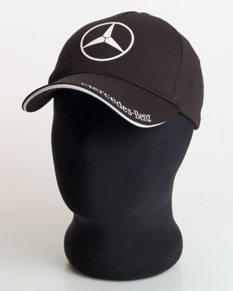 Мужская бейсболка с автологотипом "Mercedes-Benz" черного цвета (лакоста пятиклинка)