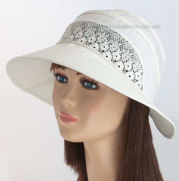 Белая льняная шляпа с кружевом арт.427
