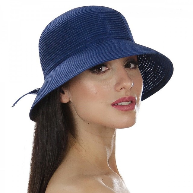 Темно-синя шляпа з вузькою стрічкою в тон D 041-05