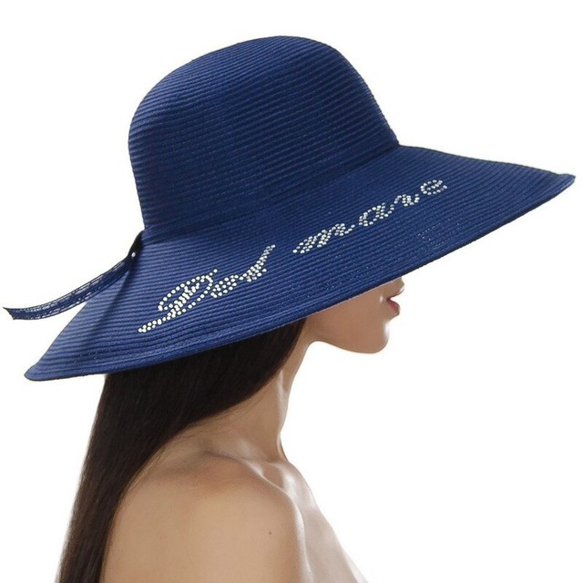 Шляпа Дель Мар з написом стразами на полі синього кольору D 135-05