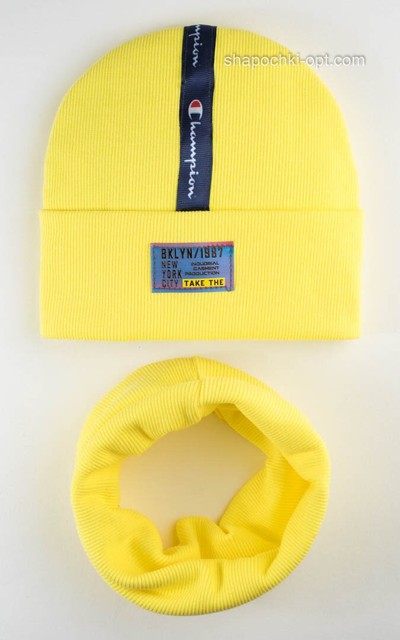 Комплект шапка и хомут Тори желтого цвета