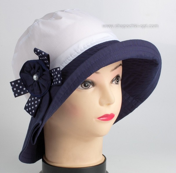 Шляпка для девочек Флора Белая с синим полем