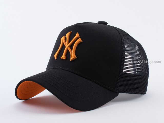 Бейсболка с сеткой и вышивкой NY черный/оранжевый