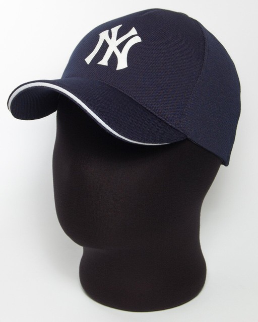 Бейсболка "NY" темно-синего цвета с белым кантом, лакоста пятиклинка