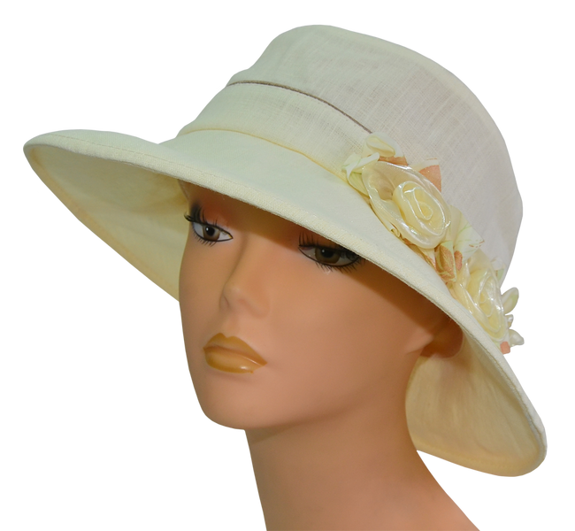 Летние женские шляпы "Мечта"" бежевые цветы. 3001