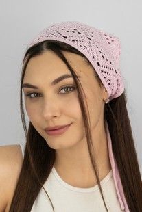Вязаная косынка-бандана ажурная светлая пудра арт. 1576