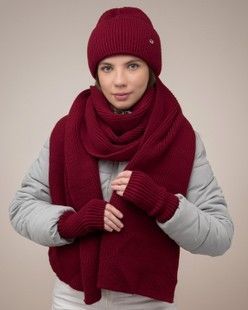 Комплект Frostine (шапка, шарф, мітенки) бордовий