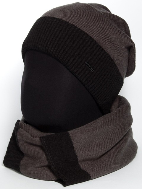 Комплект шапка і шарф для чоловіків Classic 2 Unix темно-сірий + чорний