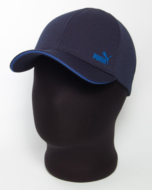 Мужская кепка бейсболка с логотипом "Puma" темно-синяя с кантом цвета электрик (лакоста шестиклинка)