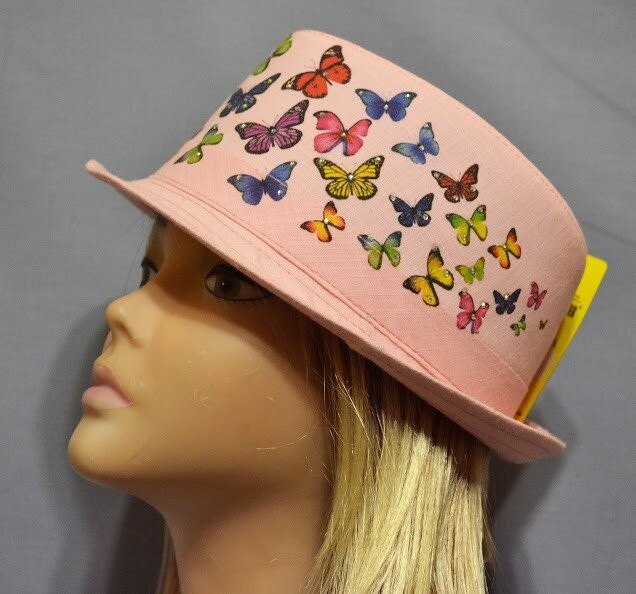 Шляпы оптом Джокер фотопринт х/б розовый+бабочки. 070453