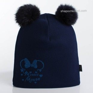 Шапка Мини Маус рубчик синяя