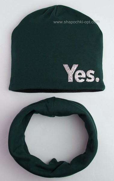 Набор из хомута и шапочки Yes/No зеленого цвета