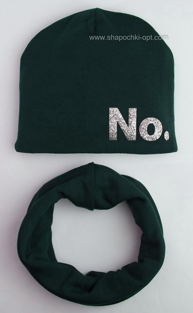 Набор из хомута и шапочки Yes/No зеленого цвета