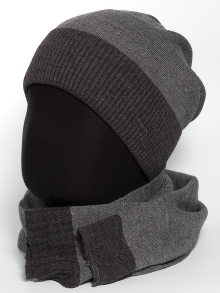 Комплект шапка и шарф для мужчин Classic 2 Unix светло-серый+темно-серый