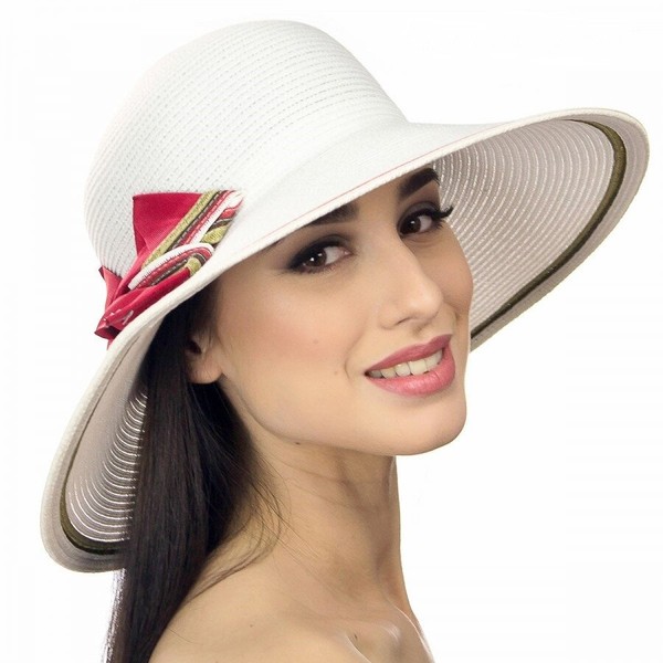Жіночі капелюхи білі з бантом червоного кольору D 007-02.13