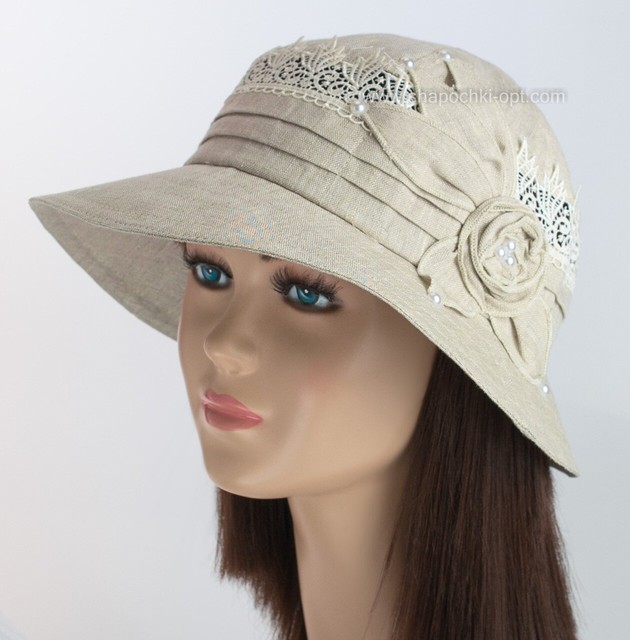 Шляпа Беата на літо з сірого льону арт.429