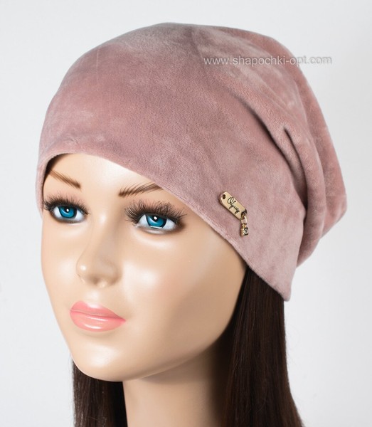 Женская шапка-колпак Сабира на флисе темная пудра