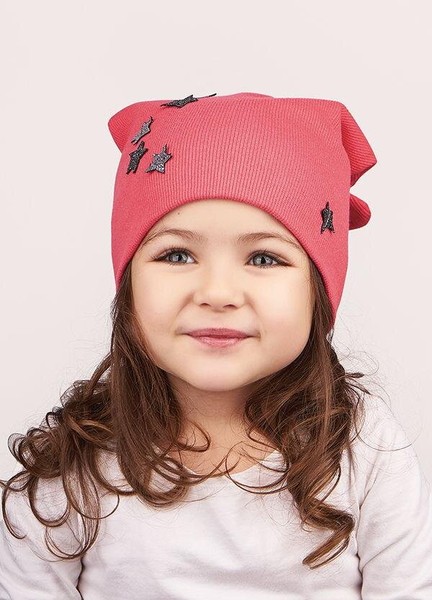 Трикотажна шапка для дівчаток Монік з вушками малинова