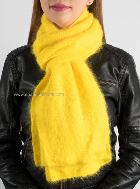 Теплый шерстяной вязаный шарф S-44 желтый