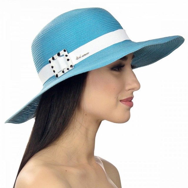 Бірюзовий літній капелюх з пряжкою D 055-38