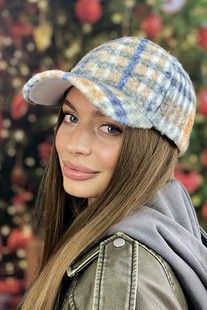 Теплая бейсболка в клетку беж/серый арт. 6085