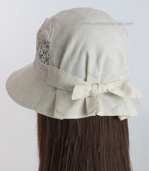 Шляпа Шарм из серого льна с завязками сзади арт.435