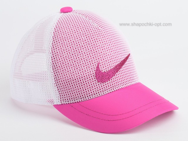 Жіноча літня бейсболка Nike рожева з білим сітка п'ятиклинка