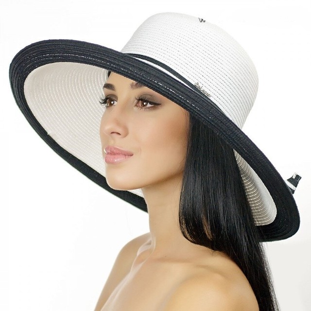 Пляжная шляпа с полями бело-черная D 021-02.01