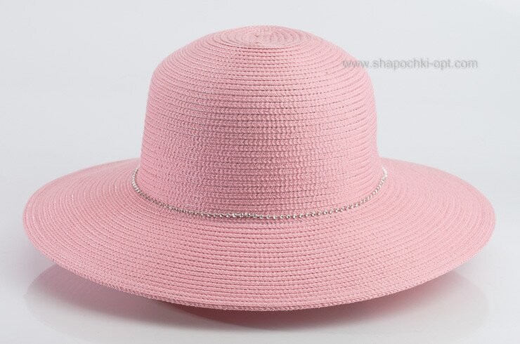 Пляжна шляпа пудрового кольору зі стрічкою з страз D 145-23
