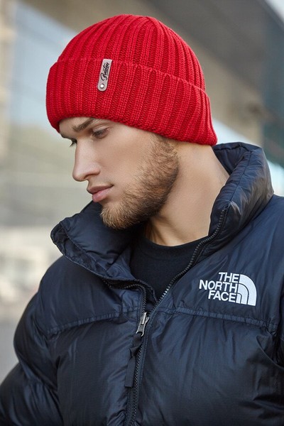 Утепленная мужская шапка с отворотом Канзас красная арт.4732