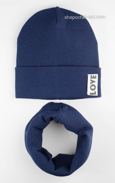 Яскравий комплект шапка і шарф-снуд Джина темно-синій 52-54