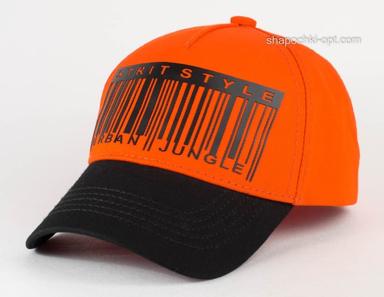 Стильная детская кепка Штрихкод оранжевая с черным 9101-13