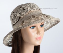 Шляпа женская из льна с кружевом темно-бежевая арт.10-2