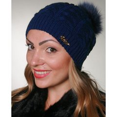 Женская шапка с помпоном Мадлен темно-синий