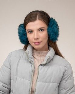 Теплые наушники из меха кролика цвет лазурь