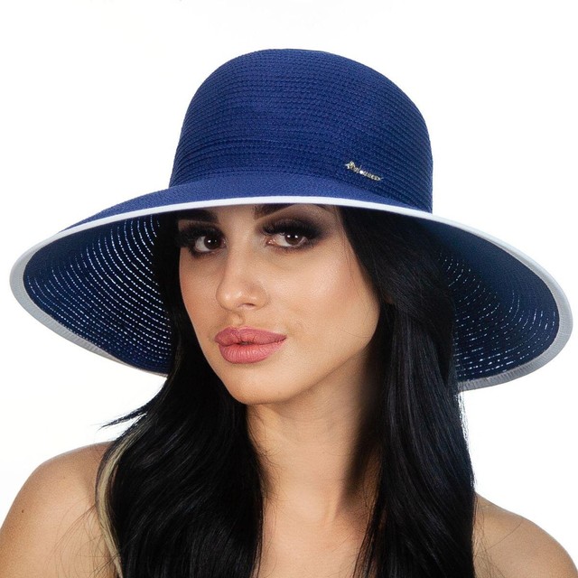 Синя жіноча капелюх з білою окантовкою D 038А-05.02