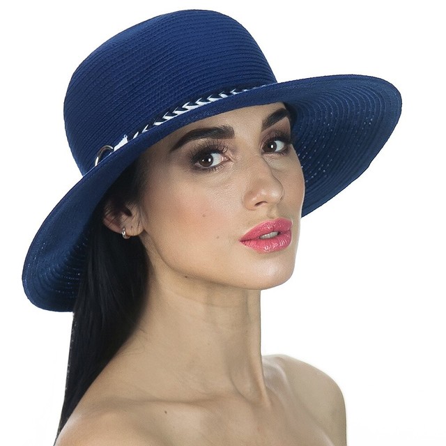 Шляпа синяя со среднем полем и бело-синей лентой D 151-05